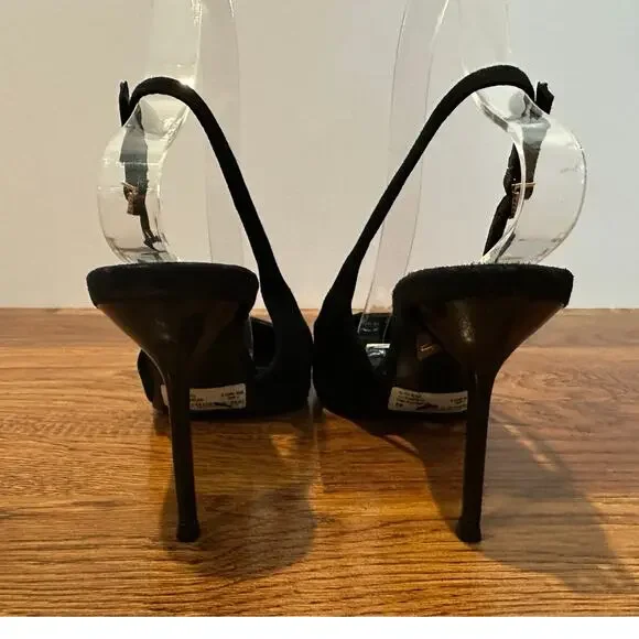Schutz Alicia Suede Leather Slingback Pumps Black Women’s Size 6B Heels Chic - Picture 5 of 13
